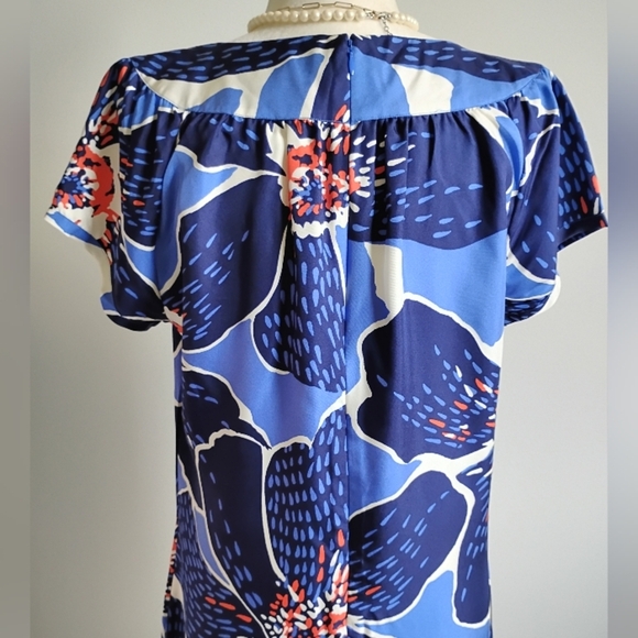 Victor Alfaro 100% Silk Navy Blue Floral Shift Dress Colorful Day Evening Sz 10 - Picture 10 of 16